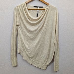Kensie Lightweight Asymmetrical Cowl Neck Sweater, Cream, Small